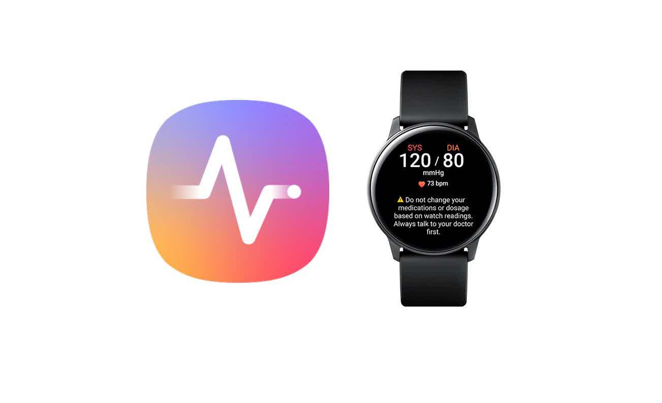 Logo do app e Galaxy Watch.