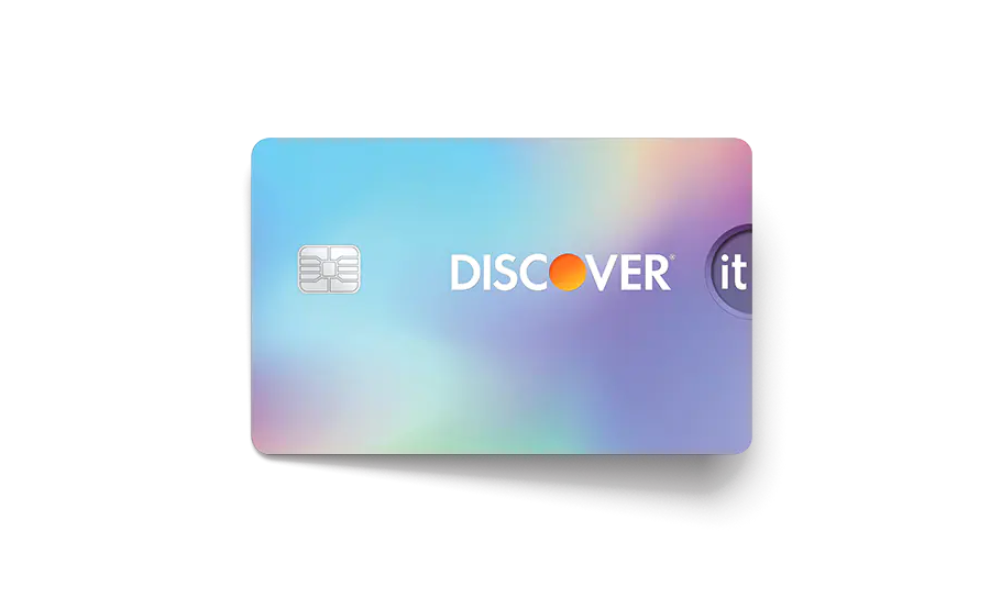 Discover it® Student Cash Back credit card com estampa colorido fundo branco
