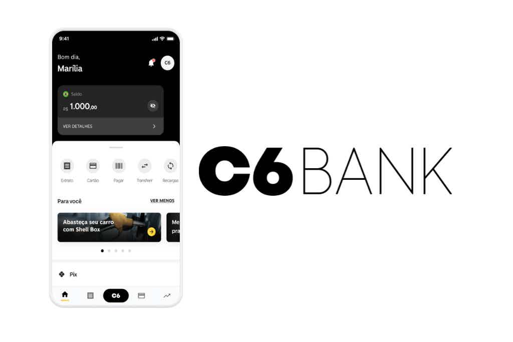 Agora, confira também as funcionalidades da conta digital C6 Bank. Fonte: C6 Bank.