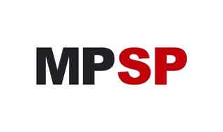 Imagem com as letras "MP" em preto e "SP" em vermelho