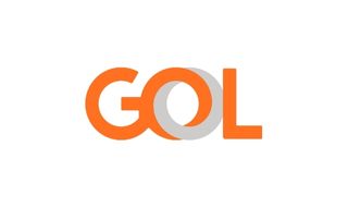 Logotipo escrito "Gol" em laranja com detalhes em cinza
