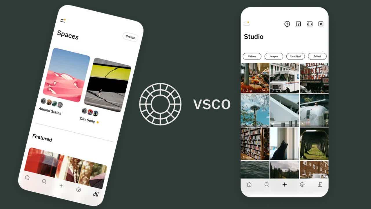 Interface do app com logo VSCO