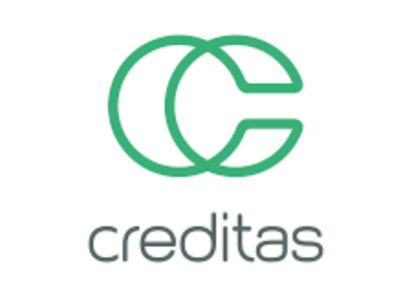 Logo da Creditas com dois "C" grandes em verde com fundo branco escrito "Creditas" em baixo em cinza.