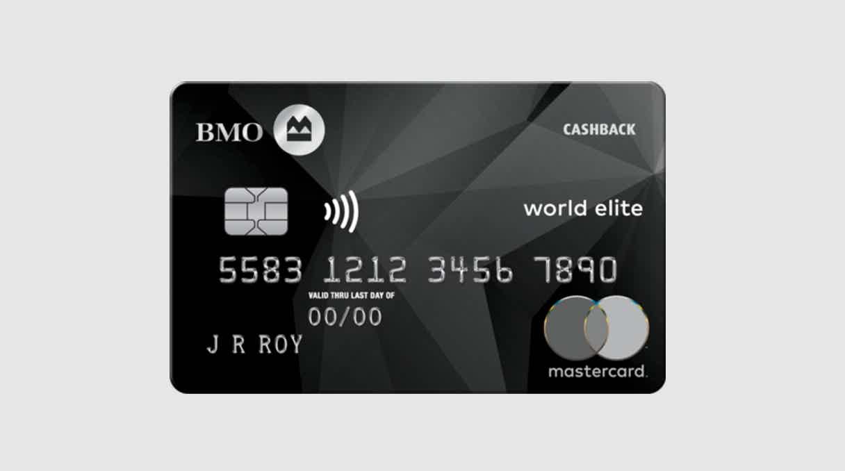 cartão BMO CashBack World Elite Mastercard fundo cinza