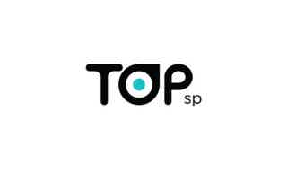 Logotipo com fundo branco escrito "Top SP" no centro em preto