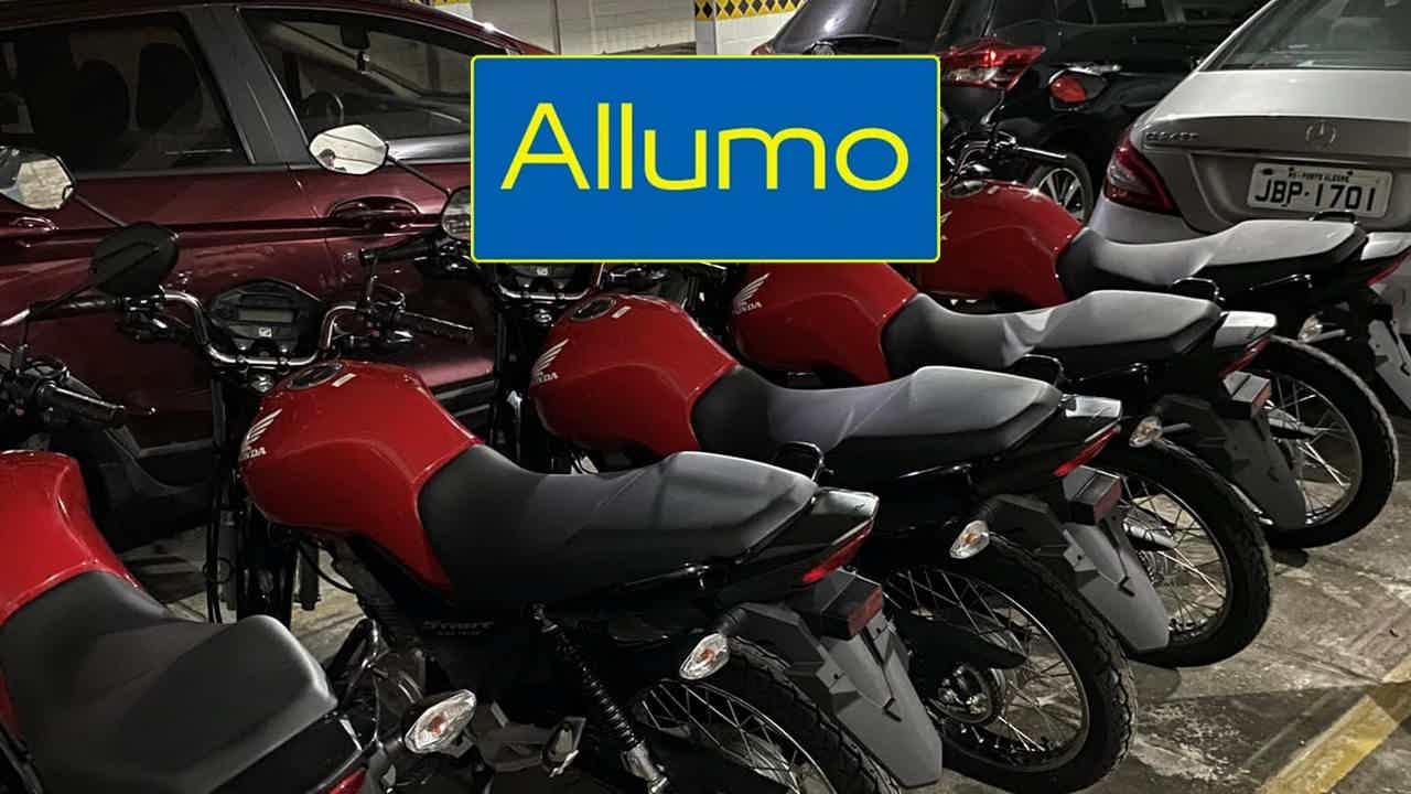 Motos vermelhas enfileiradas como logo Allumo