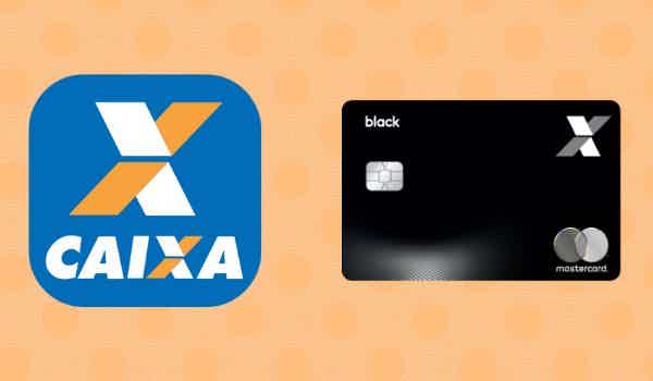 Logo da Caixa Econômica Federal à esquerda e imagem ilustrativa do cartão Caixa Mastercard Black à direita.
