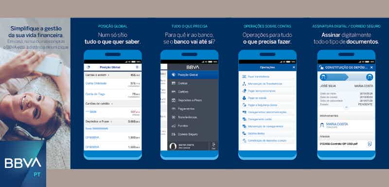 Funcionalidades da app BBVA. Fonte: Senhor Finanças / Google Play.